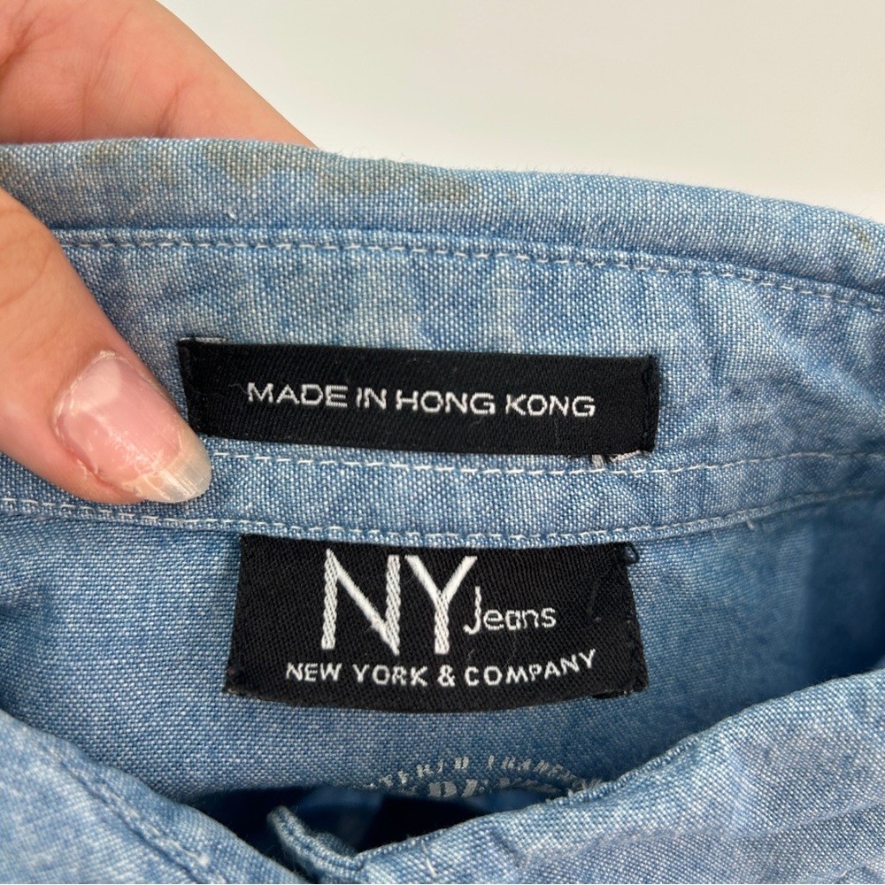 90s NY‎ & Co Denim Chambray Button Down Top Sz S Baggy - Picture 8 of 14